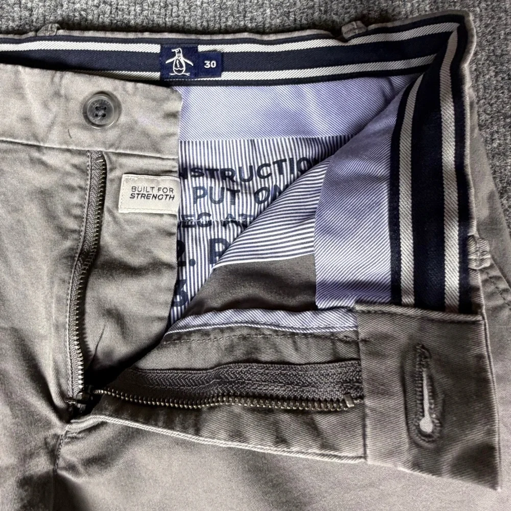 Original Penguin Mens Grey‎ Chino Shorts Size 30 Twill Flat Front Casual Summer
